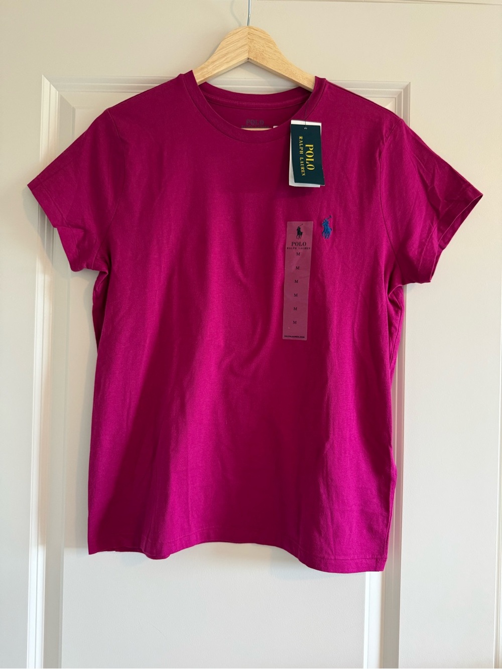 New Polo Ralph Lauren Women Crewneck T Shirt Pink Pony Logo Cotton M NWT